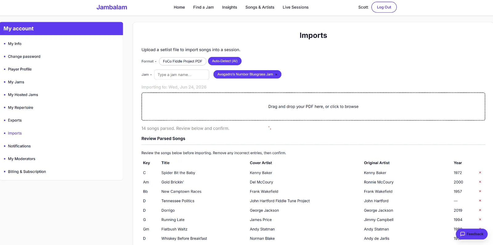 AI-powered song import (Azure AI + GPT-4o-mini)